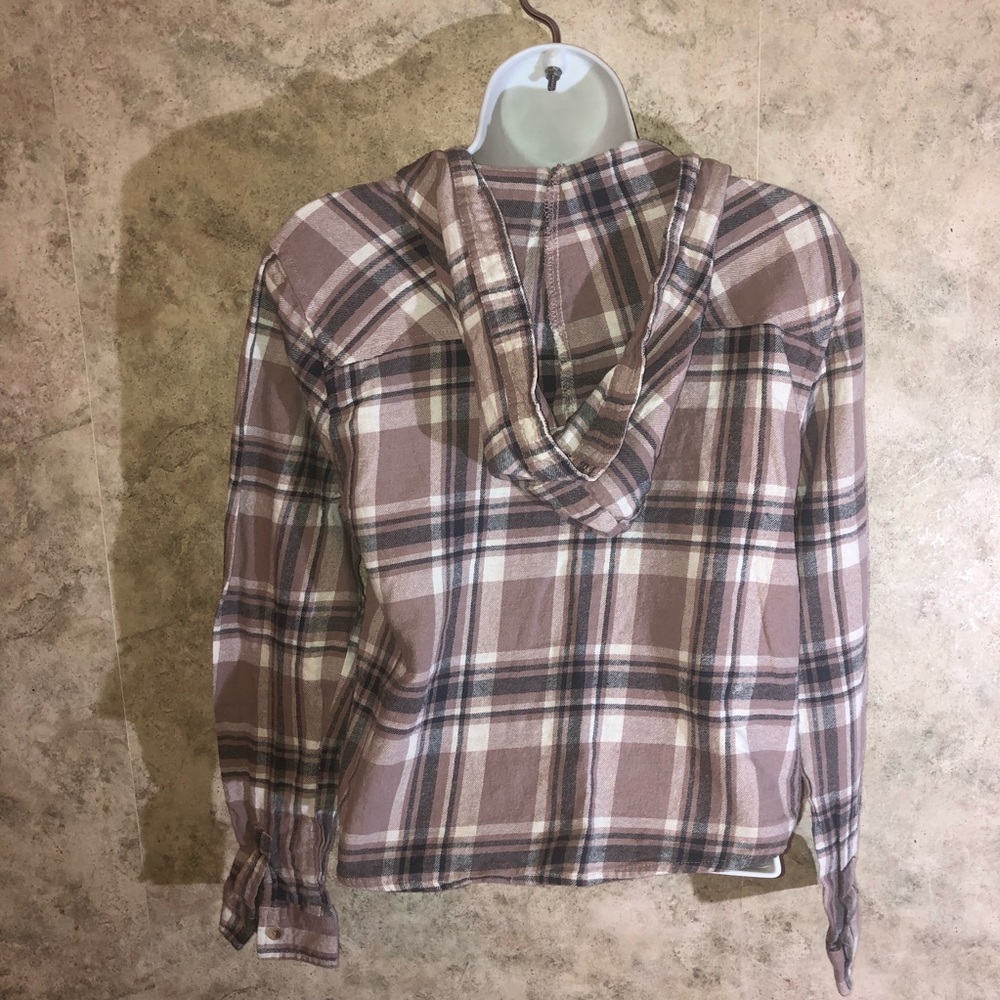 Rue 21 Long Sleeve Tie-Front Plaid Hoodie Top - Picture 8 of 10